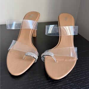 Zara Tan Heels with Clear Straps and Rhinestone Detail